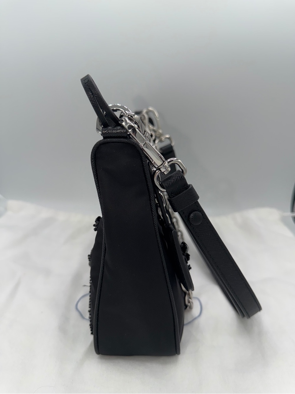 Prada Re-Edition Embellished Nylon Black Shoulder Bag - Picture 10 of 16